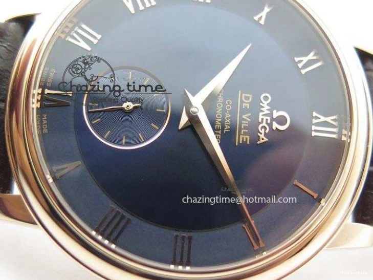 0225 De Ville MK 1:1 Best Edition RG Blue Dial On Black Leather Asian Seagull T1701 (Sec@6) FastDry 8235